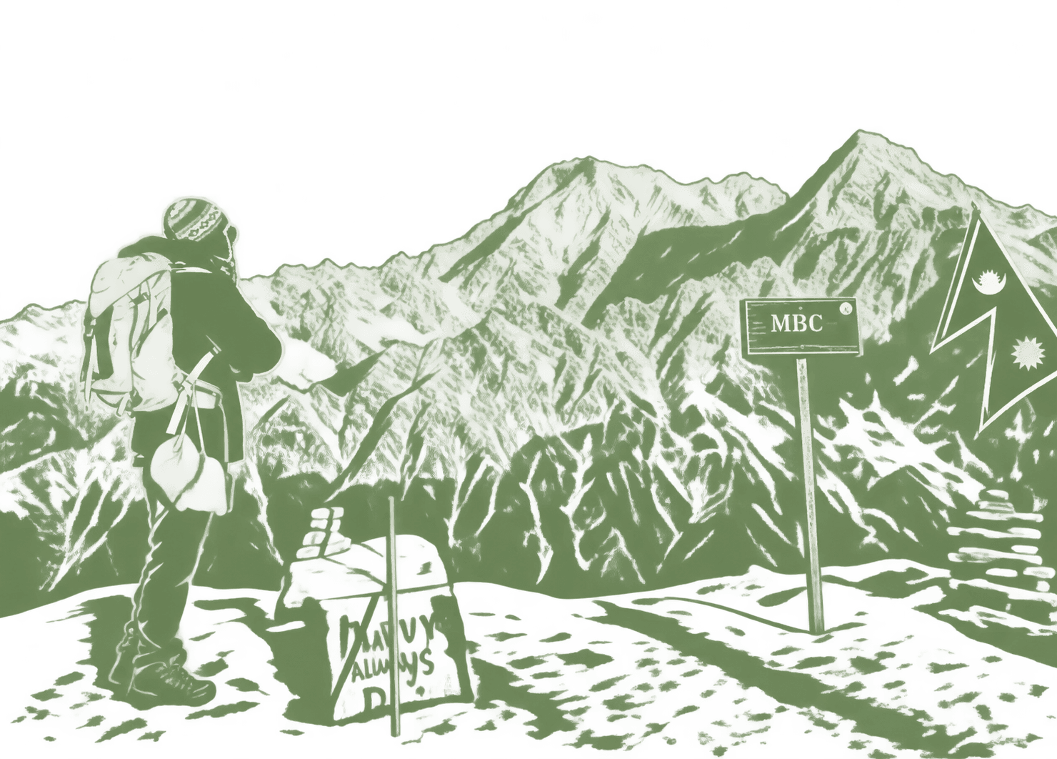 A traveler looking across the Himalayan mountains